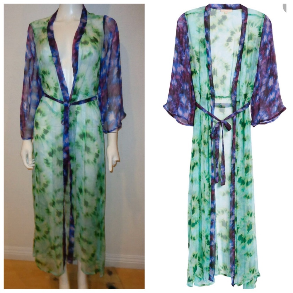 Free People X New Friend Boho Tie-Dye Sheer Kimono - Picture 3 of 7